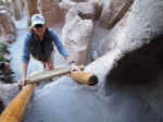 Janice climbing up to one of the cliff dwellings