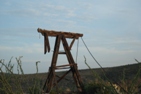 This tower still stands on the edge of a canyon