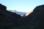 Looking back to the South Rim at sunrise, from the North Kaibab trail above Phantom Ranch.