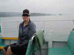 Janice on the boat to the Lookout Louise dock