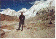 On the Khumbu glacier above Gorak Shep, with Everest, Pumori and Changtse in the background