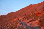 The long traverse across the East Face, at sunrise