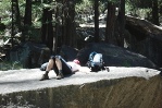 Janice admiring Mist Falls with her eyes closed