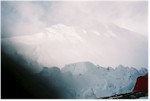 The north-east ridge of Everest, glimpsed through the snowstorm at Camp 3