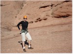 Janice ready to rappel in Negro Bill Canyon, Utah