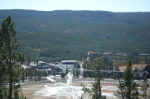 Old Faithful seen from Observation Point, before it erupted.
